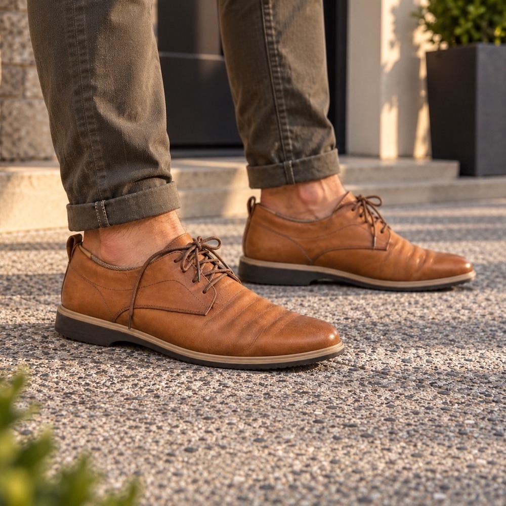 Amberjack Mens The Original Leather Derby Shoes Honey Tan Brown Dress Shoes